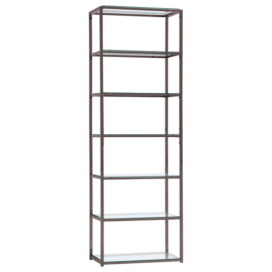 Kate 78-inch 5-shelf Glass Bookshelf Black Nickel - Walo Furniture 