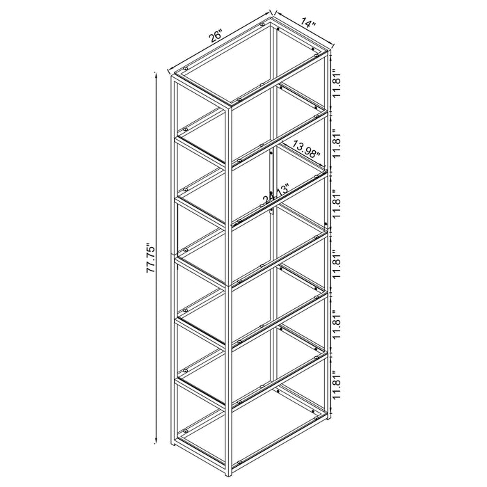 Kate 78-inch 5-shelf Glass Bookshelf Black Nickel - Walo Furniture 