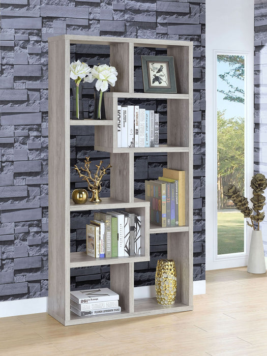 Theo 71-inch 7-shelf Bookshelf Grey Driftwood - Walo Furniture 