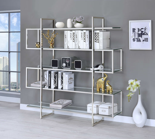 Elmer 63-inch 5-shelf Bookshelf Clear and Chrome - Walo Furniture 