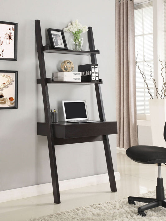 Colella 30-inch 1-drawer Ladder Desk with Shelf Cappuccino - Walo Furniture 