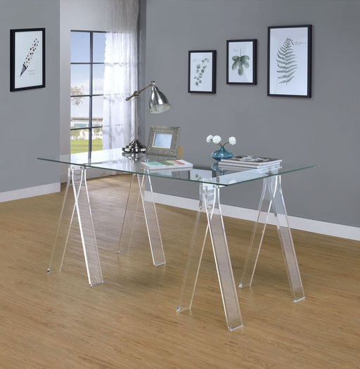 Amaturo 59-inch Glass Top Acrylic Writing Desk Clear - Walo Furniture 