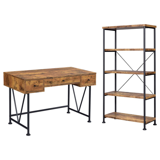 Analiese 2-piece Computer Desk Bookcase Set Rustic Nutmeg - Walo Furniture 