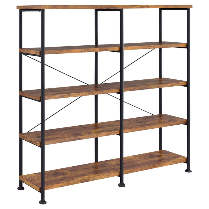 Analiese 63-inch 4-shelf Double Bookshelf Rustic Nutmeg - Walo Furniture 