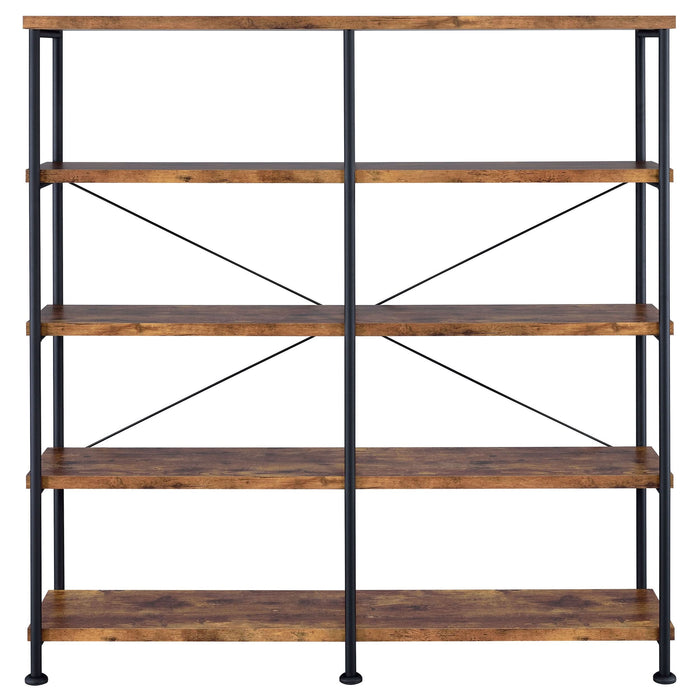 Analiese 63-inch 4-shelf Double Bookshelf Rustic Nutmeg - Walo Furniture 