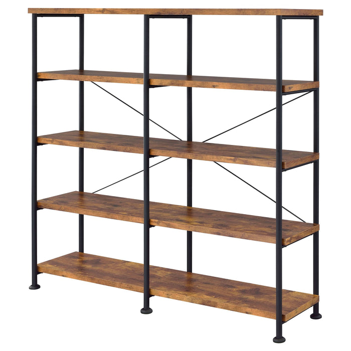 Analiese 63-inch 4-shelf Double Bookshelf Rustic Nutmeg - Walo Furniture 