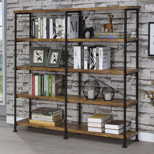 Analiese 63-inch 4-shelf Double Bookshelf Rustic Nutmeg - Walo Furniture 