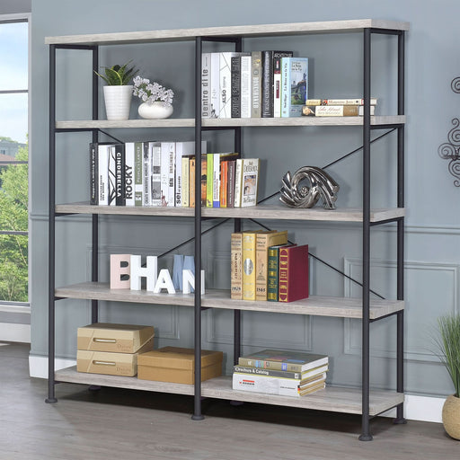 Analiese 63-inch 4-shelf Double Bookshelf Grey Driftwood - Walo Furniture 