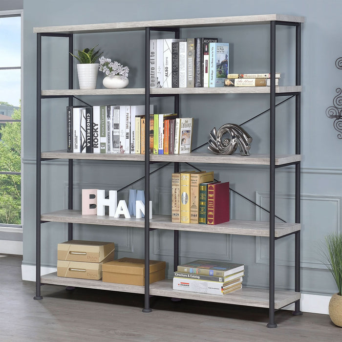 Analiese 63-inch 4-shelf Double Bookshelf Grey Driftwood - Walo Furniture 