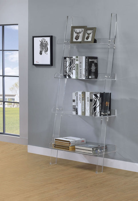 Amaturo 72-inch 4-shelf Acrylic Ladder Bookshelf Clear - Walo Furniture 