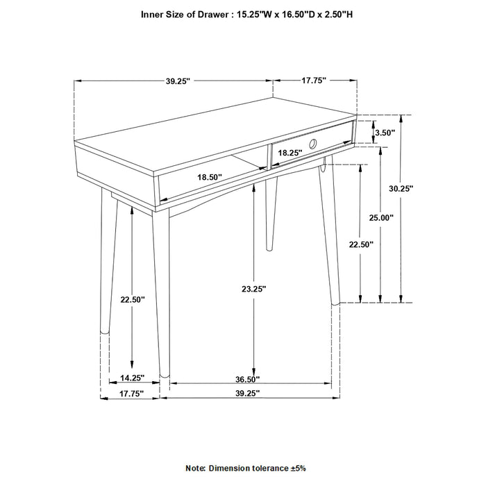 Bradenton 39-inch 1-drawer Wood Writing Desk White - Walo Furniture 