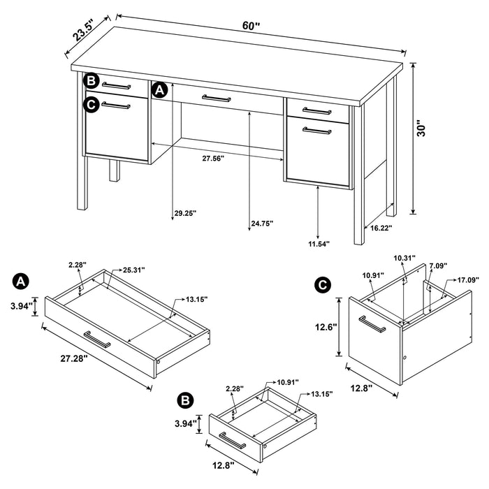 Samson 60-inch 4-drawer Office Computer Desk Weathered Oak - Walo Furniture 