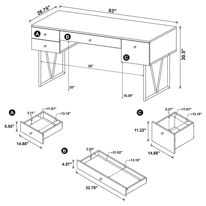 Analiese 63-inch 4-drawer Writing Desk Grey Driftwood - Walo Furniture 