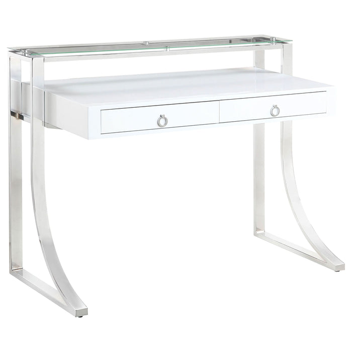 Gemma 48-inch 2-drawer Writing Desk White High Gloss - Walo Furniture 