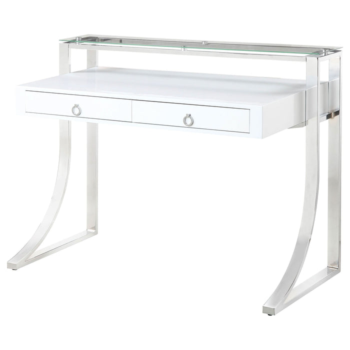 Gemma 48-inch 2-drawer Writing Desk White High Gloss - Walo Furniture 