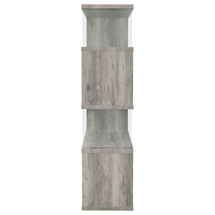 Emelle 63-inch 4-shelf Glass Panel Bookshelf Grey Driftwood