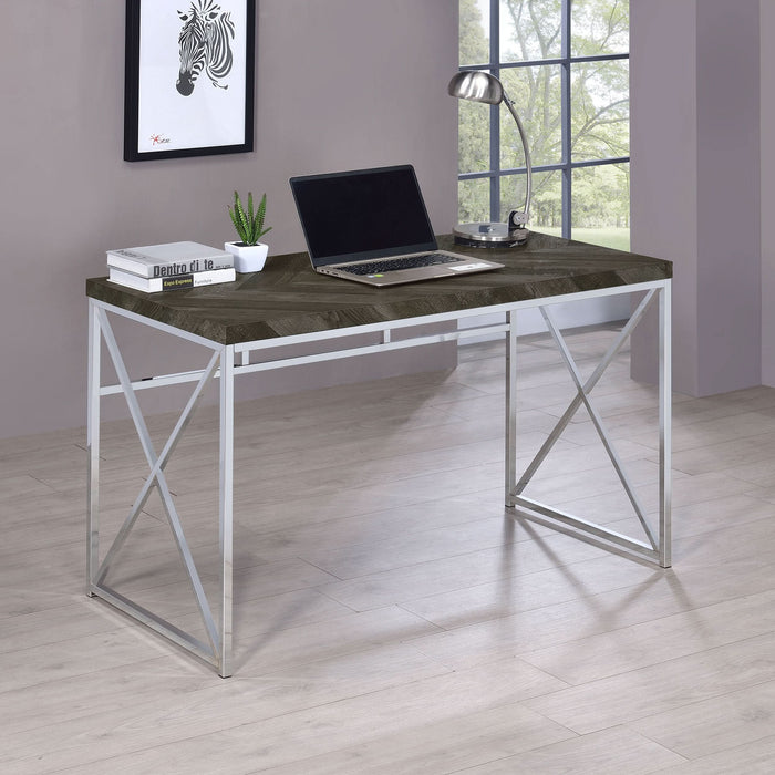 Grimma 47-inch Writing Office Desk Rustic Grey and Chrome - Walo Furniture 