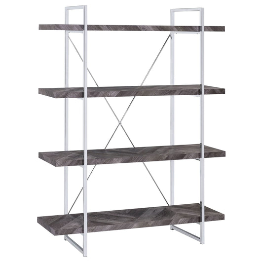 Grimma 63-inch 4-shelf Bookshelf Rustic Grey and Chrome - Walo Furniture 