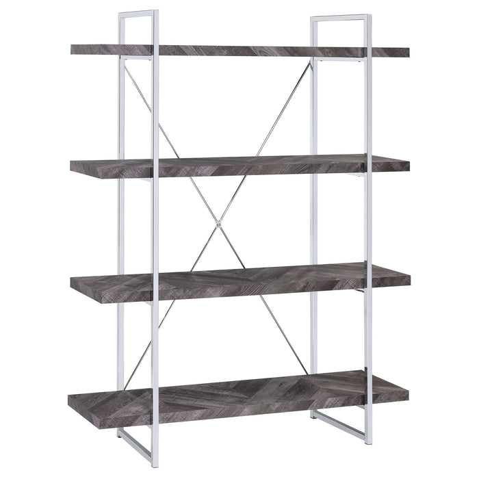 Grimma 63-inch 4-shelf Bookshelf Rustic Grey and Chrome - Walo Furniture 