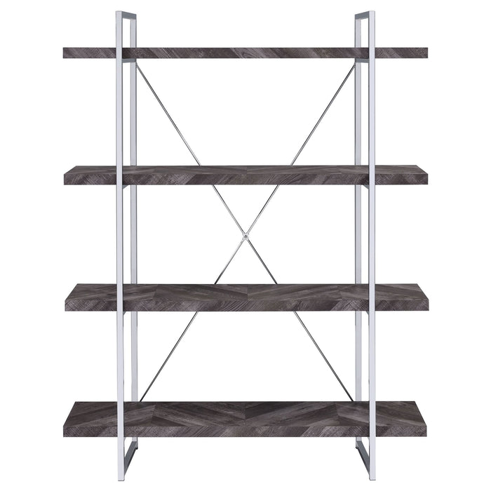 Grimma 63-inch 4-shelf Bookshelf Rustic Grey and Chrome - Walo Furniture 