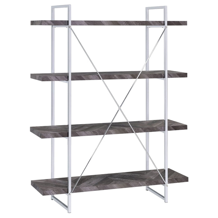 Grimma 63-inch 4-shelf Bookshelf Rustic Grey and Chrome - Walo Furniture 