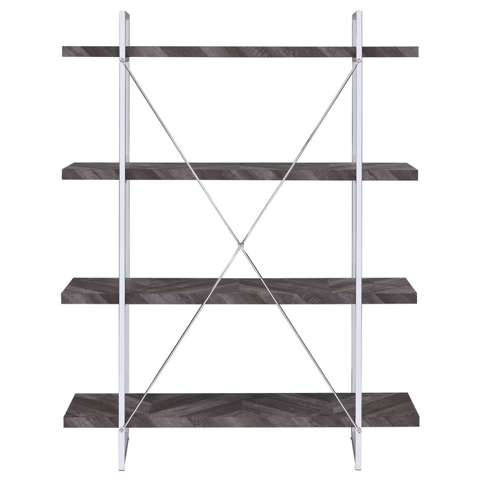 Grimma 63-inch 4-shelf Bookshelf Rustic Grey and Chrome - Walo Furniture 