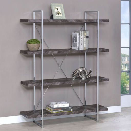 Grimma 63-inch 4-shelf Bookshelf Rustic Grey and Chrome - Walo Furniture 