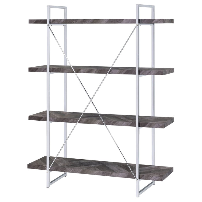 Grimma 63-inch 4-shelf Bookshelf Rustic Grey and Chrome - Walo Furniture 