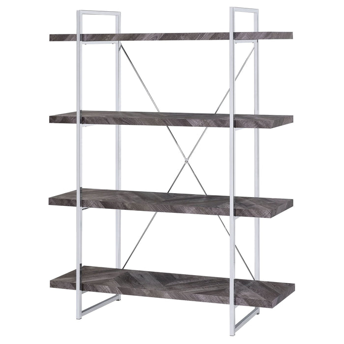 Grimma 63-inch 4-shelf Bookshelf Rustic Grey and Chrome - Walo Furniture 