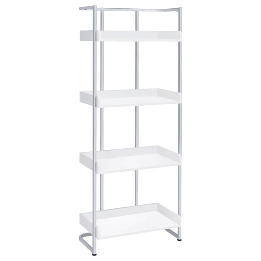 Ember 68-inch 4-shelf Bookshelf White High Gloss and Chrome - Walo Furniture 