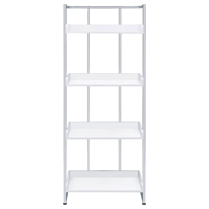 Ember 68-inch 4-shelf Bookshelf White High Gloss and Chrome - Walo Furniture 