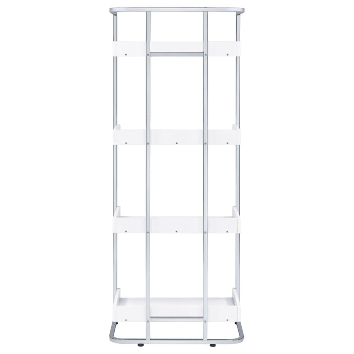 Ember 68-inch 4-shelf Bookshelf White High Gloss and Chrome - Walo Furniture 