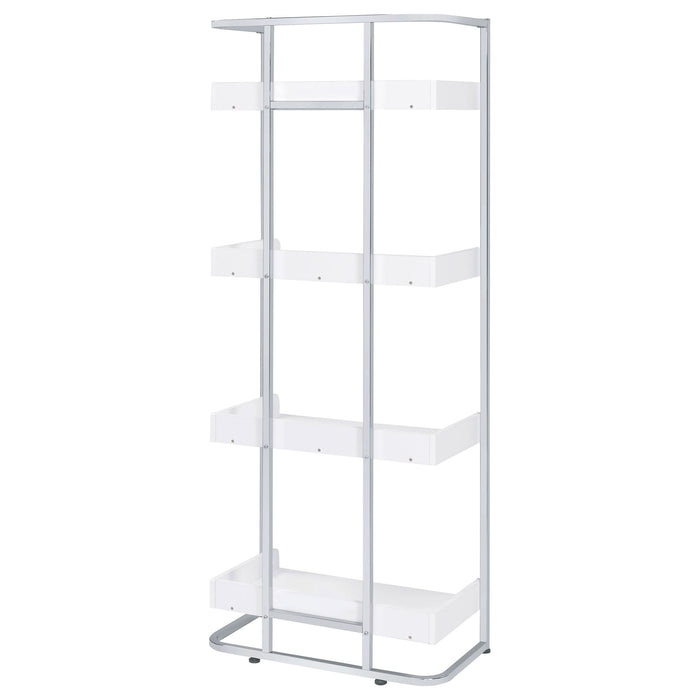 Ember 68-inch 4-shelf Bookshelf White High Gloss and Chrome - Walo Furniture 