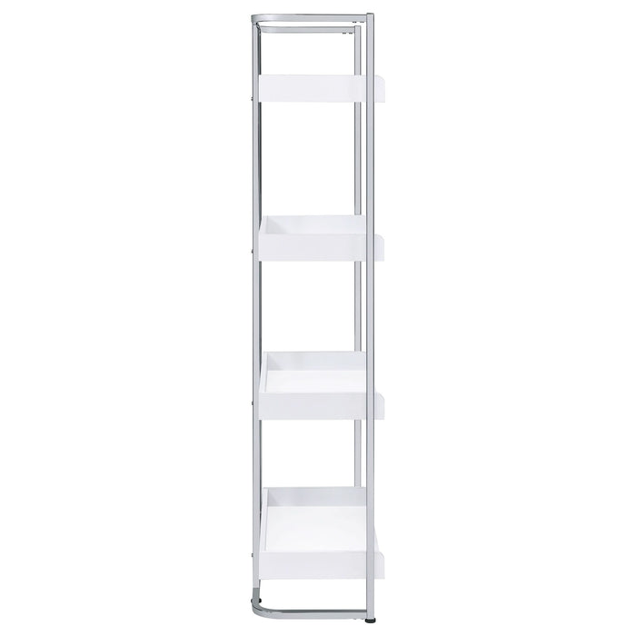 Ember 68-inch 4-shelf Bookshelf White High Gloss and Chrome - Walo Furniture 