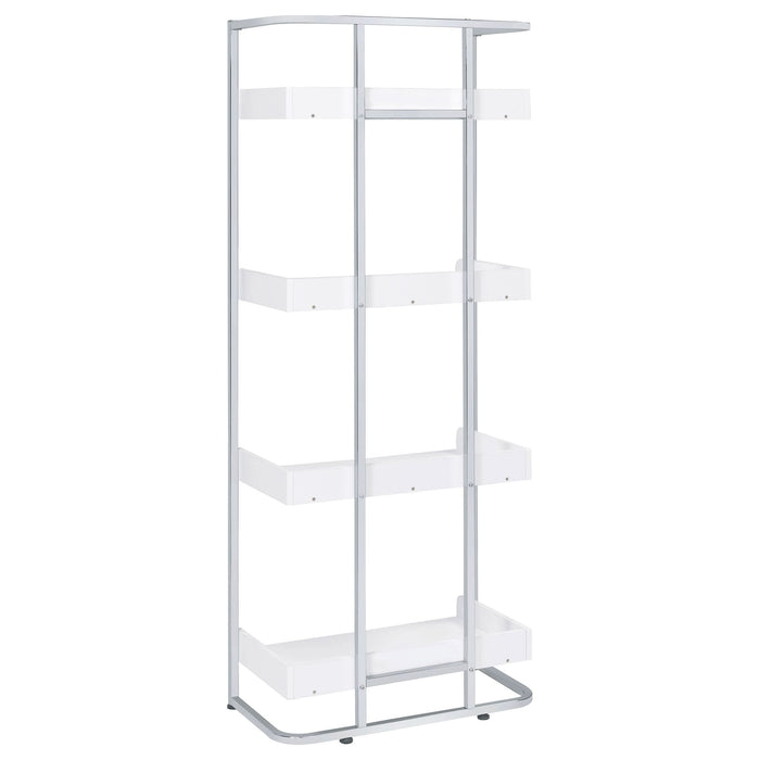 Ember 68-inch 4-shelf Bookshelf White High Gloss and Chrome - Walo Furniture 