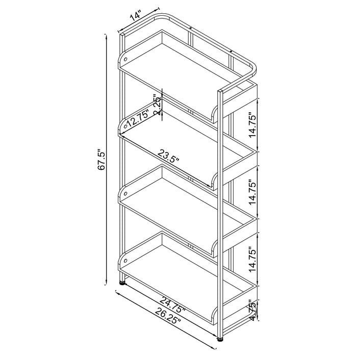 Ember 68-inch 4-shelf Bookshelf White High Gloss and Chrome - Walo Furniture 