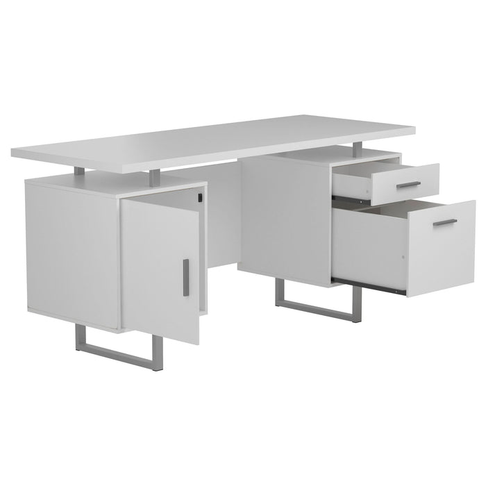 Lawtey 60-inch 2-drawer Computer Desk White High Gloss - Walo Furniture 