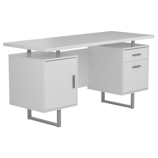 Lawtey 60-inch 2-drawer Computer Desk White High Gloss - Walo Furniture 