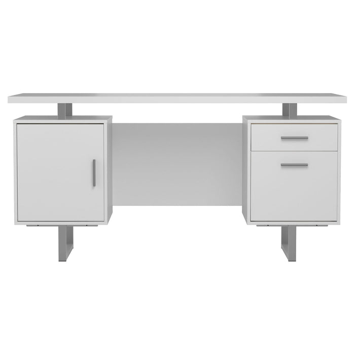 Lawtey 60-inch 2-drawer Computer Desk White High Gloss - Walo Furniture 