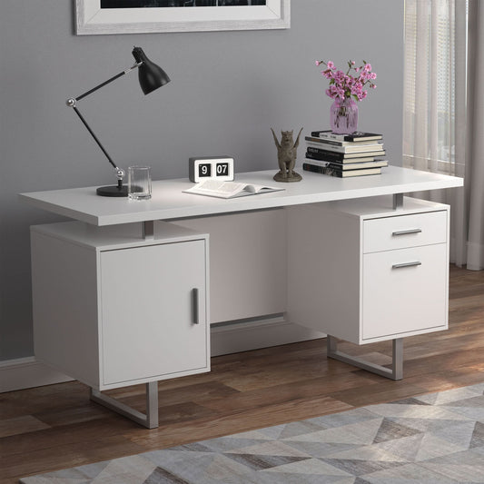 Lawtey 60-inch 2-drawer Computer Desk White High Gloss - Walo Furniture 