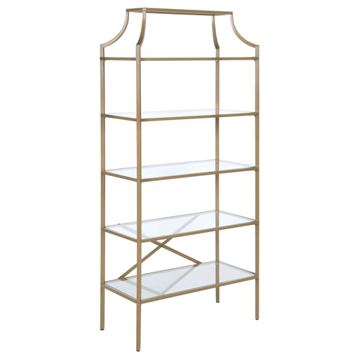 Serena 70-inch 5-shelf Glass Bookshelf Gold - Walo Furniture 