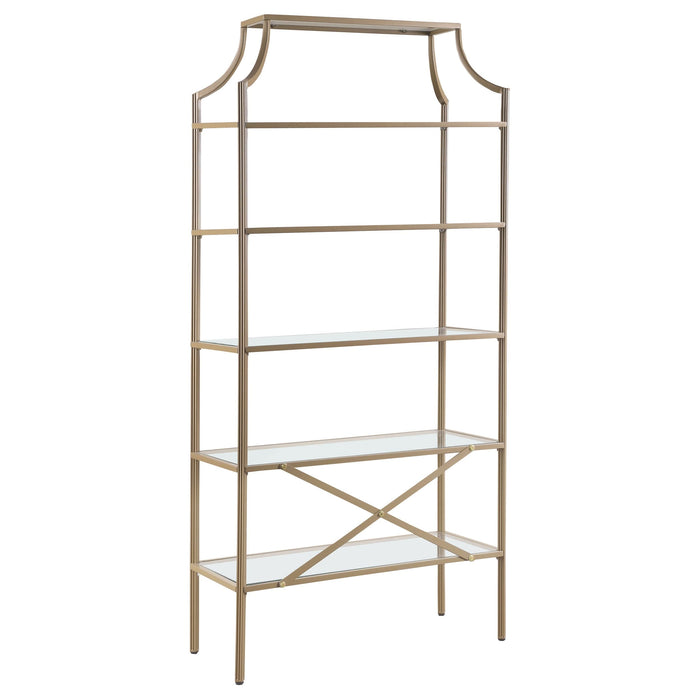 Serena 70-inch 5-shelf Glass Bookshelf Gold - Walo Furniture 