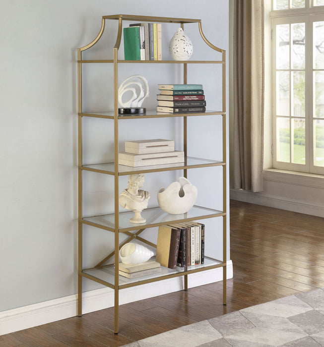 Serena 70-inch 5-shelf Glass Bookshelf Gold - Walo Furniture 