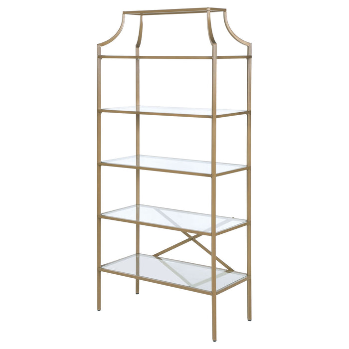 Serena 70-inch 5-shelf Glass Bookshelf Gold - Walo Furniture 