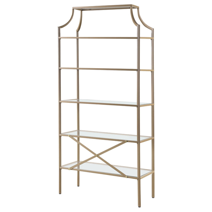 Serena 70-inch 5-shelf Glass Bookshelf Gold - Walo Furniture 