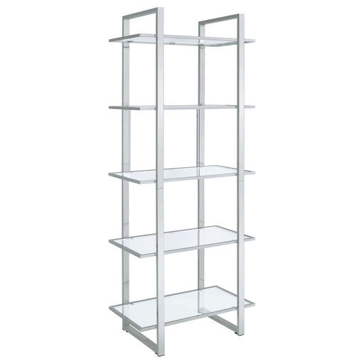 Hartford 79-inch 5-shelf Glass Bookshelf Chrome - Walo Furniture 