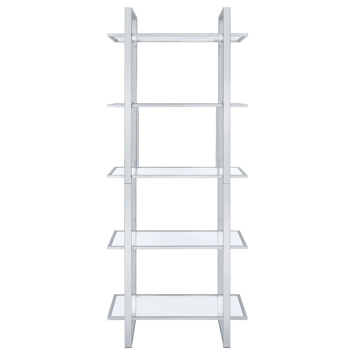 Hartford 79-inch 5-shelf Glass Bookshelf Chrome - Walo Furniture 