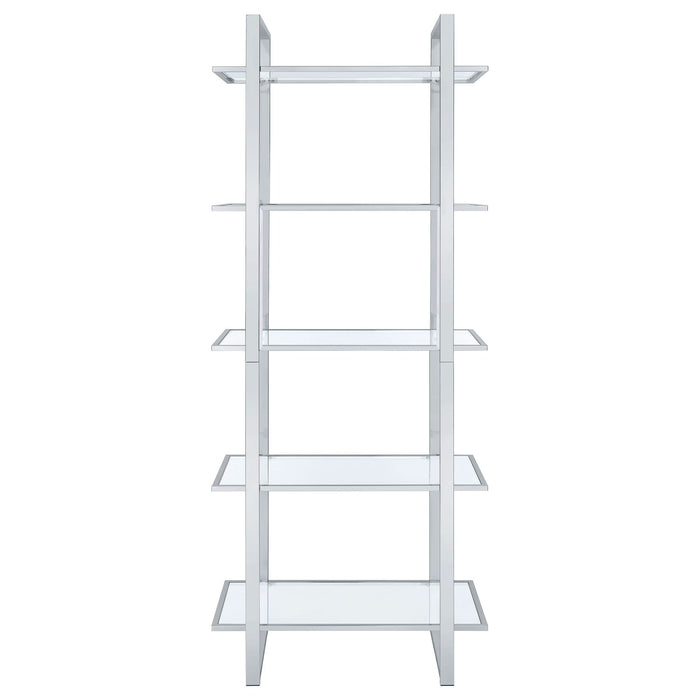 Hartford 79-inch 5-shelf Glass Bookshelf Chrome - Walo Furniture 