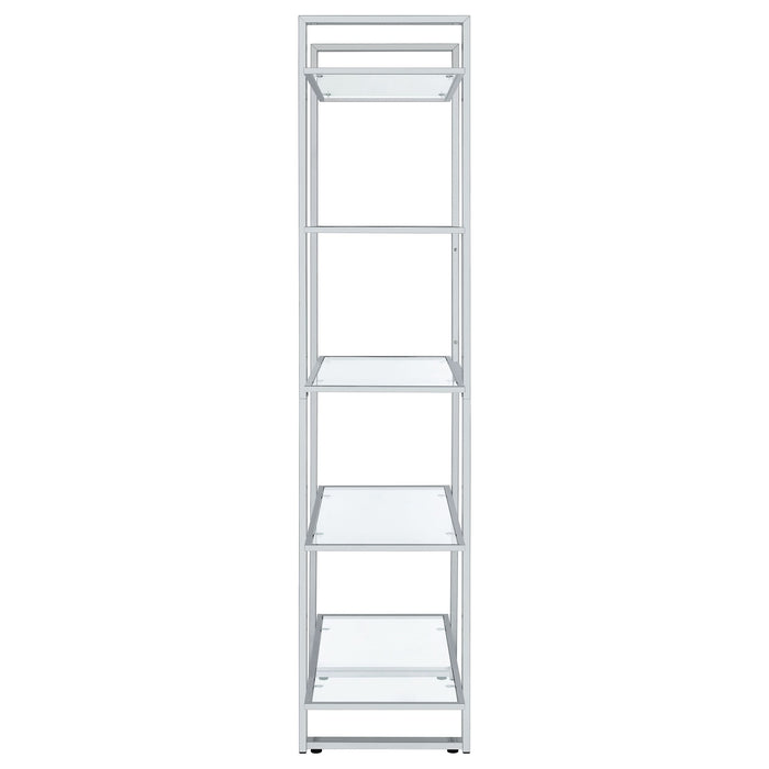 Hartford 79-inch 5-shelf Glass Bookshelf Chrome - Walo Furniture 