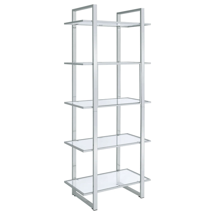 Hartford 79-inch 5-shelf Glass Bookshelf Chrome - Walo Furniture 